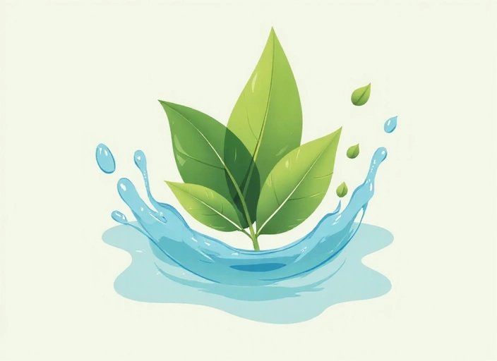 Abstract representation of health and well-being with stylized leaves and flowing water