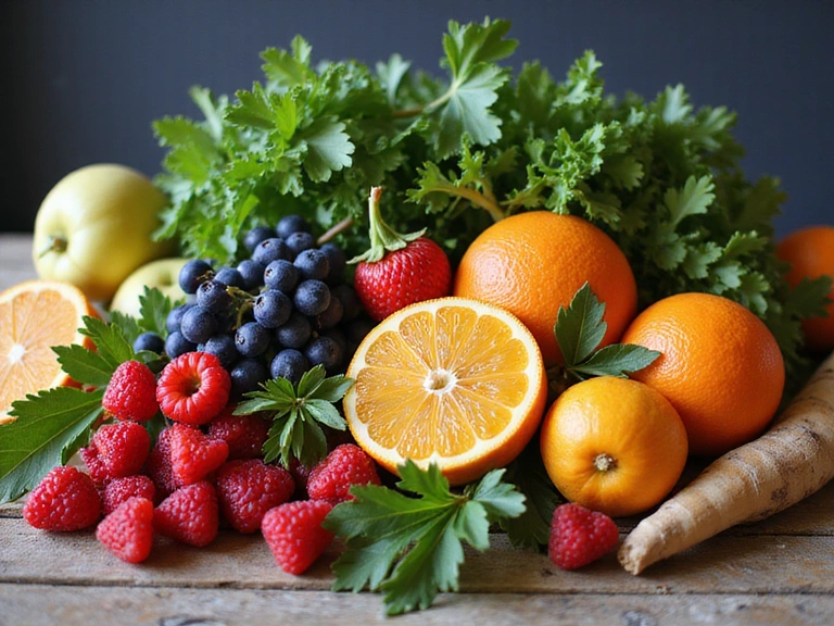Vibrant fresh fruits and vegetables artfully arranged