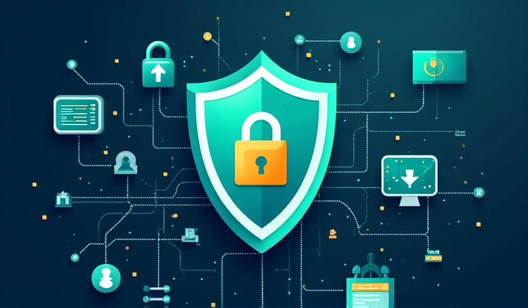 Illustration of data privacy and security with a shield icon
